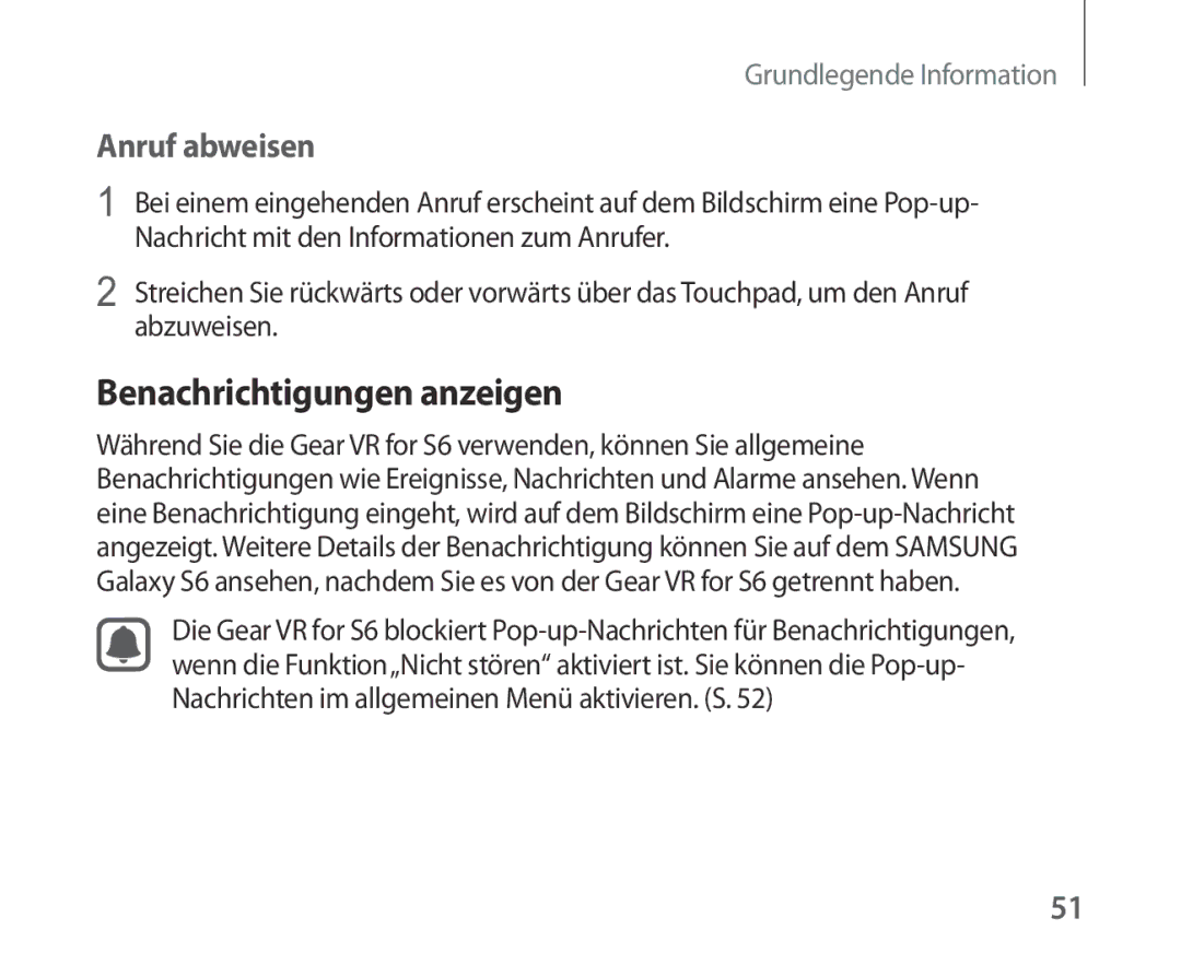 Samsung SM-R321NZWADBT manual Benachrichtigungen anzeigen, Anruf abweisen 