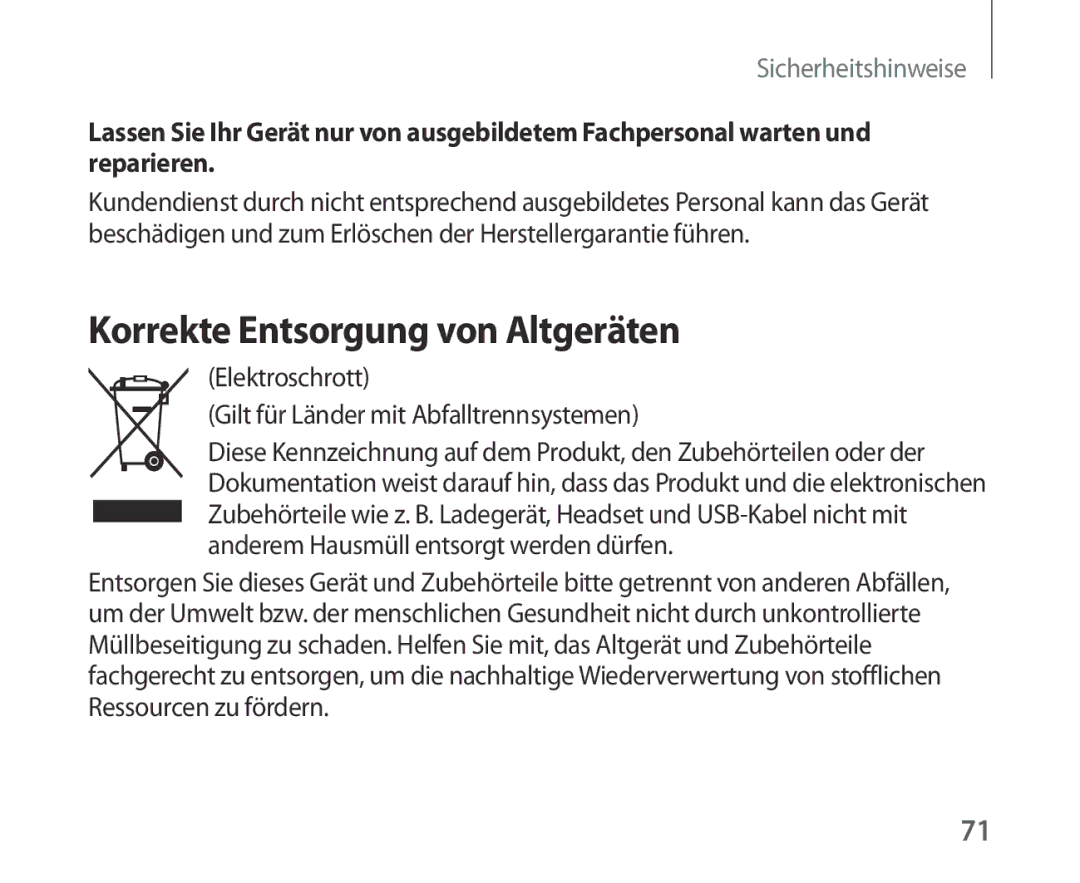 Samsung SM-R321NZWADBT manual Korrekte Entsorgung von Altgeräten 