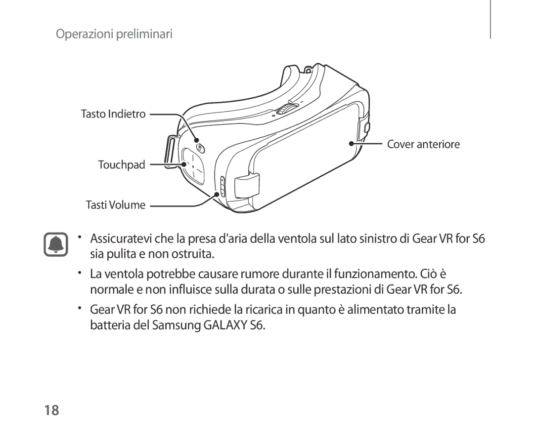 Samsung SM-R321NZWAITV manual Tasto Indietro Cover anteriore Touchpad Tasti Volume 