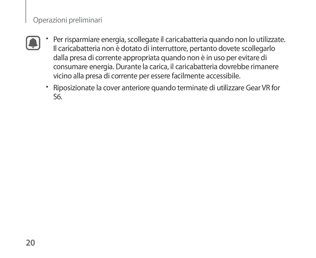 Samsung SM-R321NZWAITV manual Operazioni preliminari 