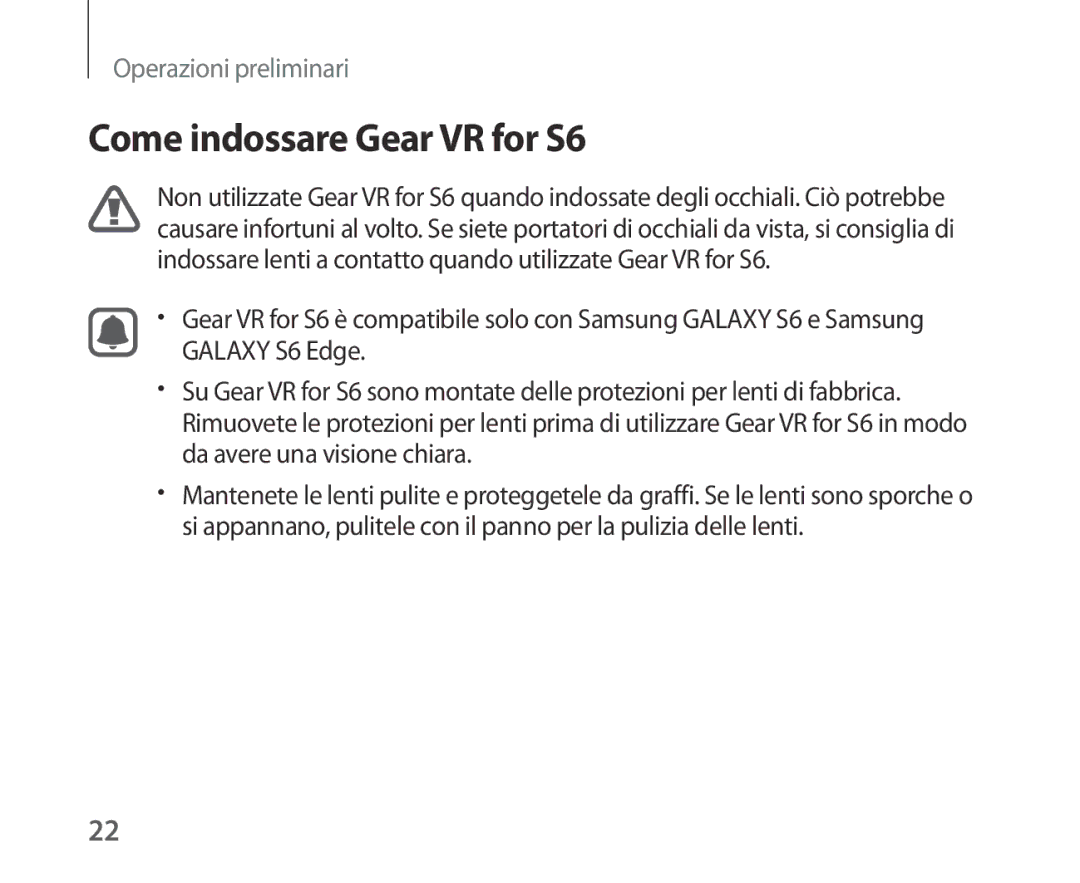 Samsung SM-R321NZWAITV manual Come indossare Gear VR for S6 