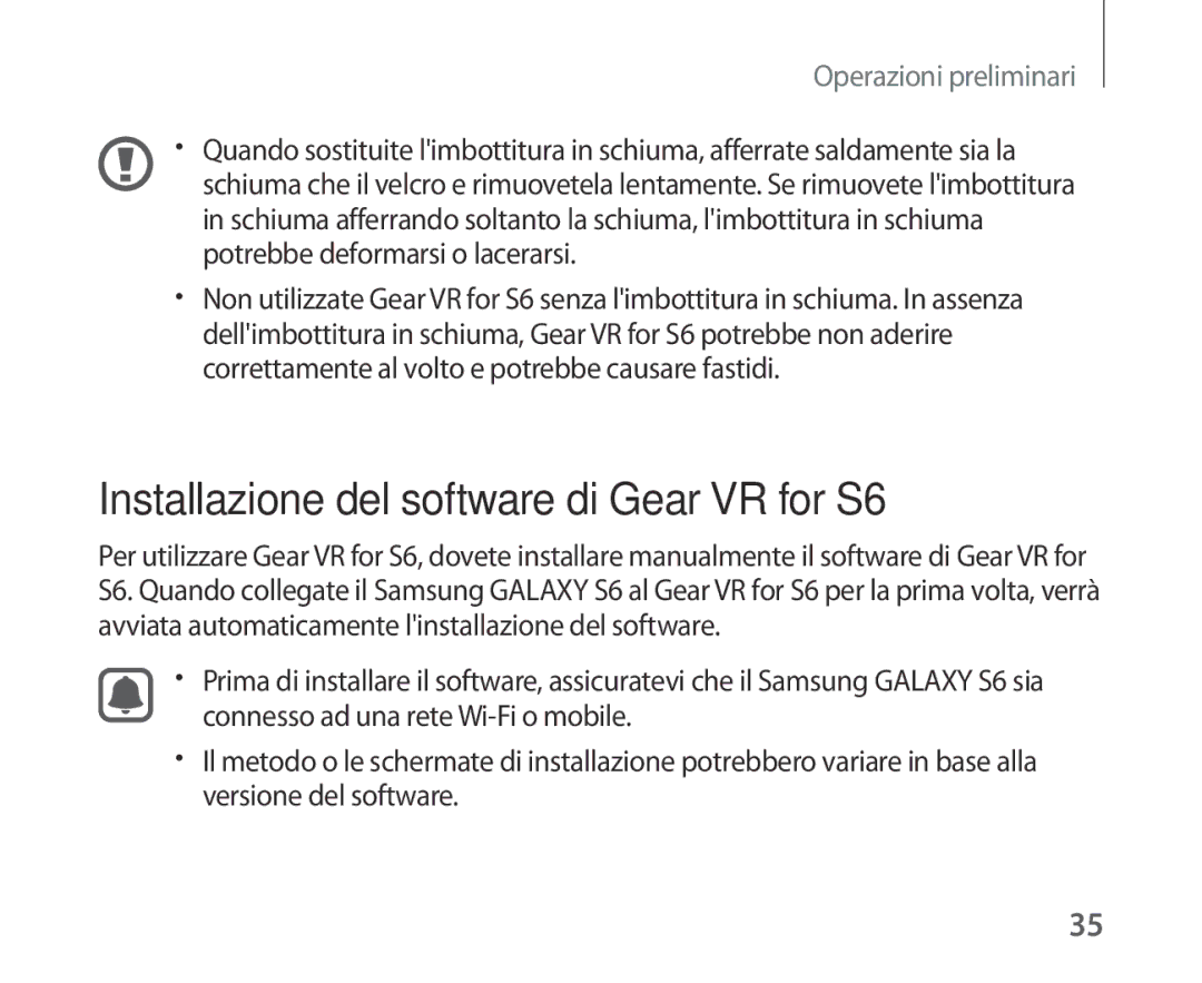 Samsung SM-R321NZWAITV manual Installazione del software di Gear VR for S6 