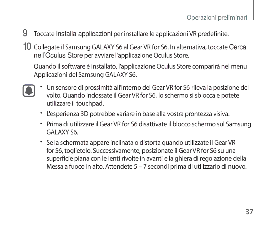 Samsung SM-R321NZWAITV manual Operazioni preliminari 