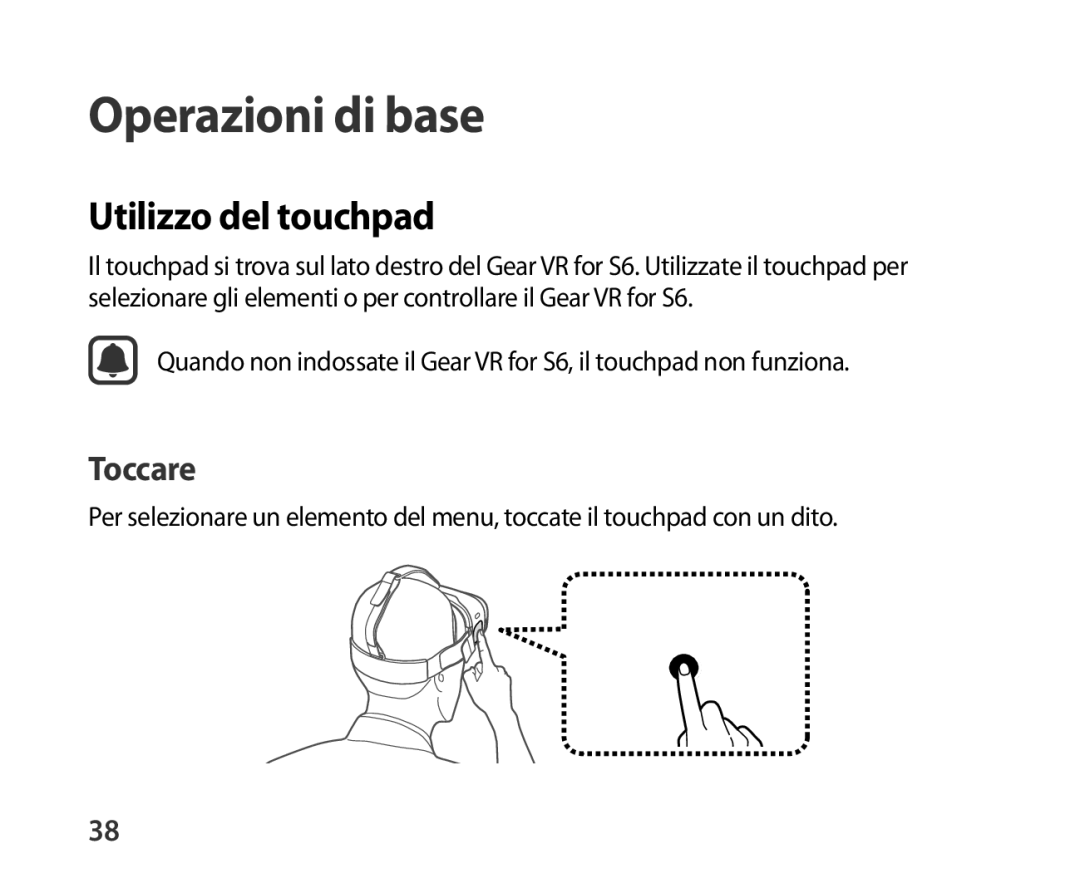 Samsung SM-R321NZWAITV manual Utilizzo del touchpad, Toccare 