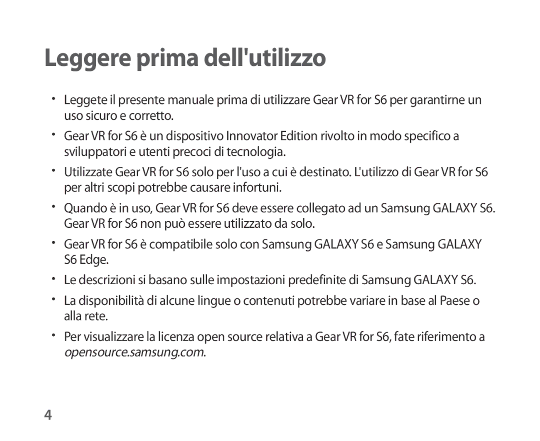 Samsung SM-R321NZWAITV manual Leggere prima dellutilizzo 