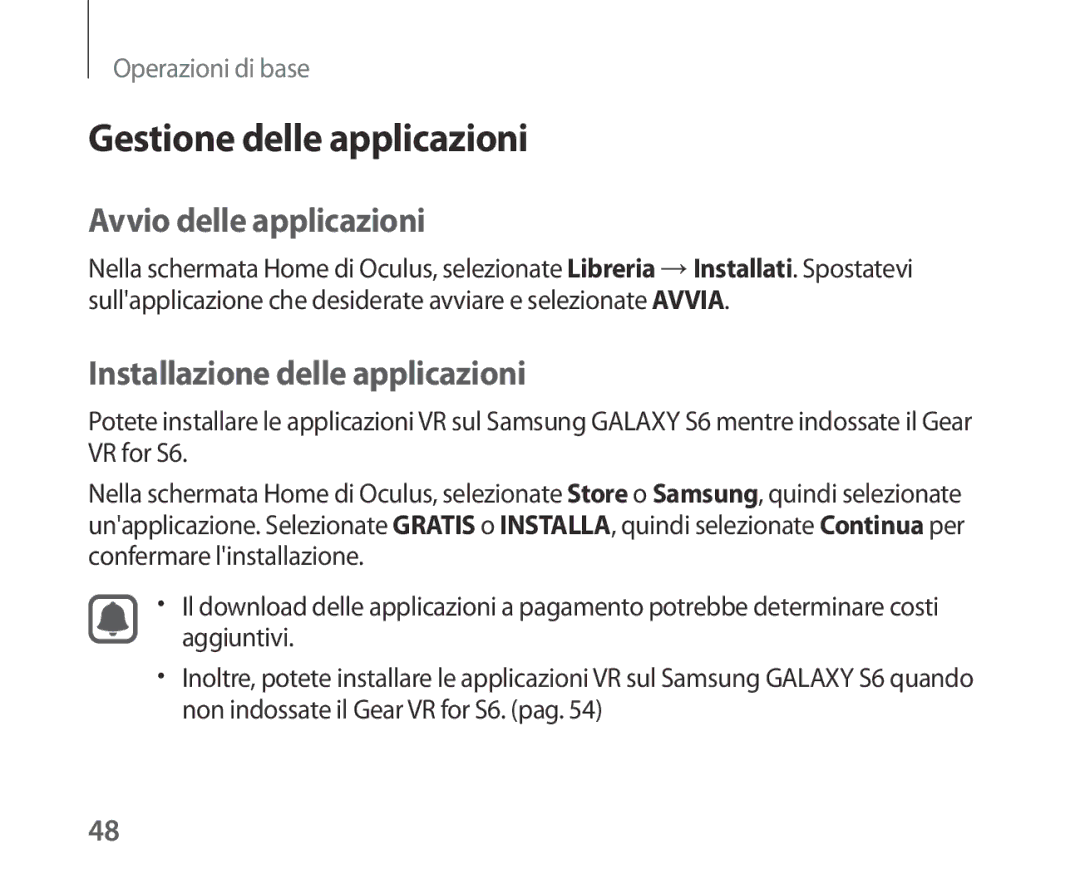 Samsung SM-R321NZWAITV manual Gestione delle applicazioni, Avvio delle applicazioni, Installazione delle applicazioni 