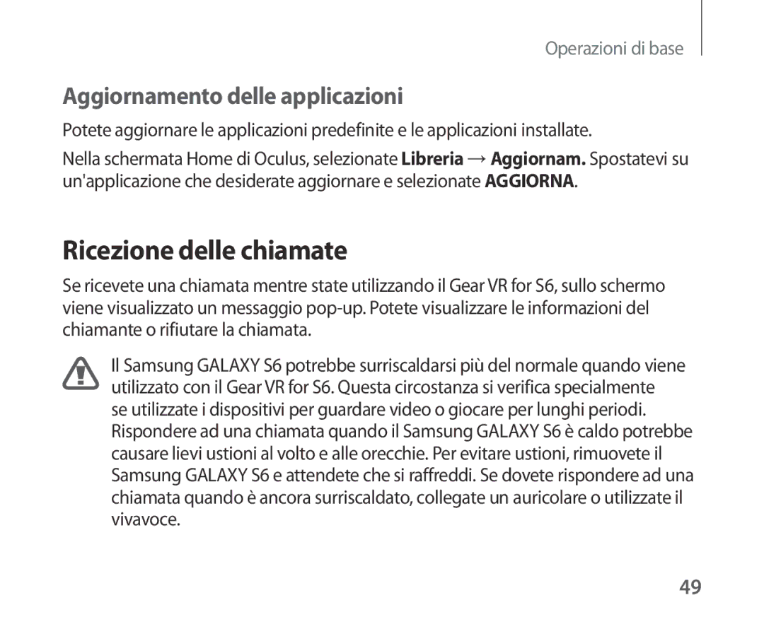 Samsung SM-R321NZWAITV manual Ricezione delle chiamate, Aggiornamento delle applicazioni 