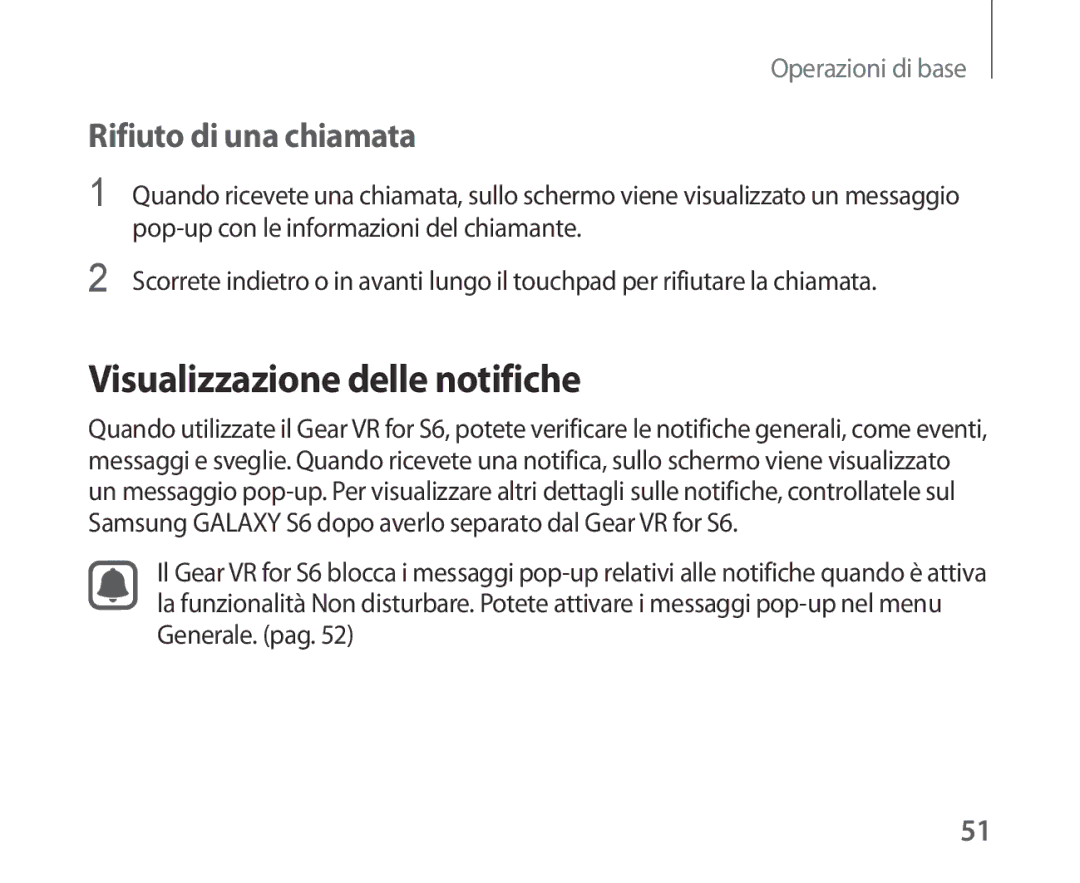 Samsung SM-R321NZWAITV manual Visualizzazione delle notifiche, Rifiuto di una chiamata 