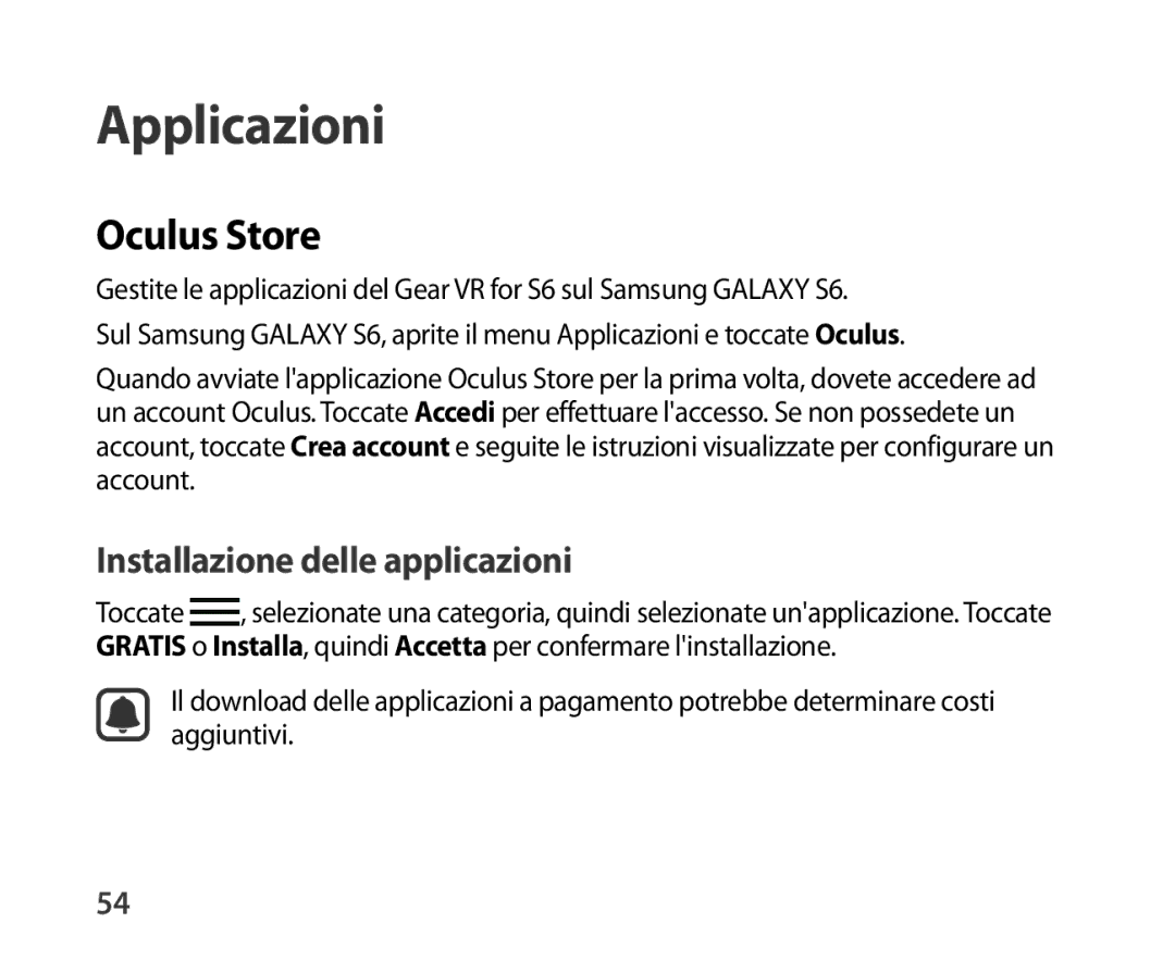 Samsung SM-R321NZWAITV manual Applicazioni, Oculus Store 