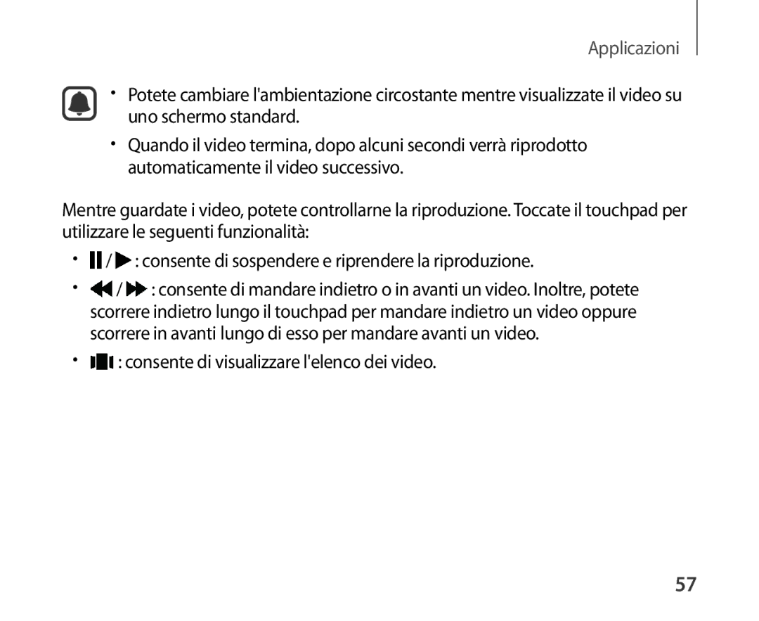 Samsung SM-R321NZWAITV manual Consente di visualizzare lelenco dei video 