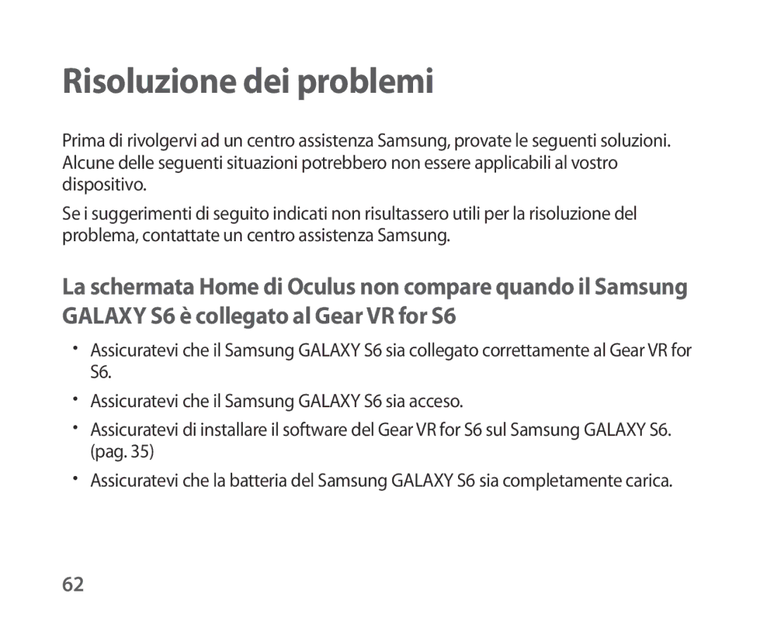 Samsung SM-R321NZWAITV manual Risoluzione dei problemi 