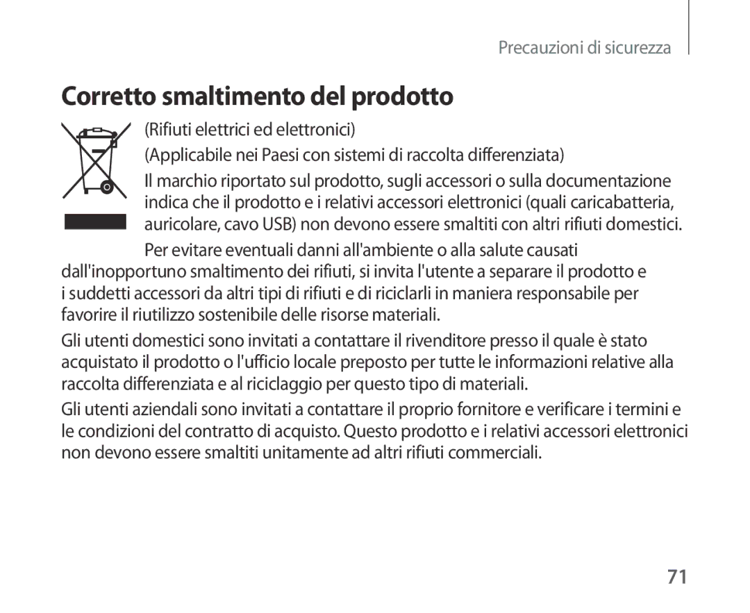 Samsung SM-R321NZWAITV manual Corretto smaltimento del prodotto 