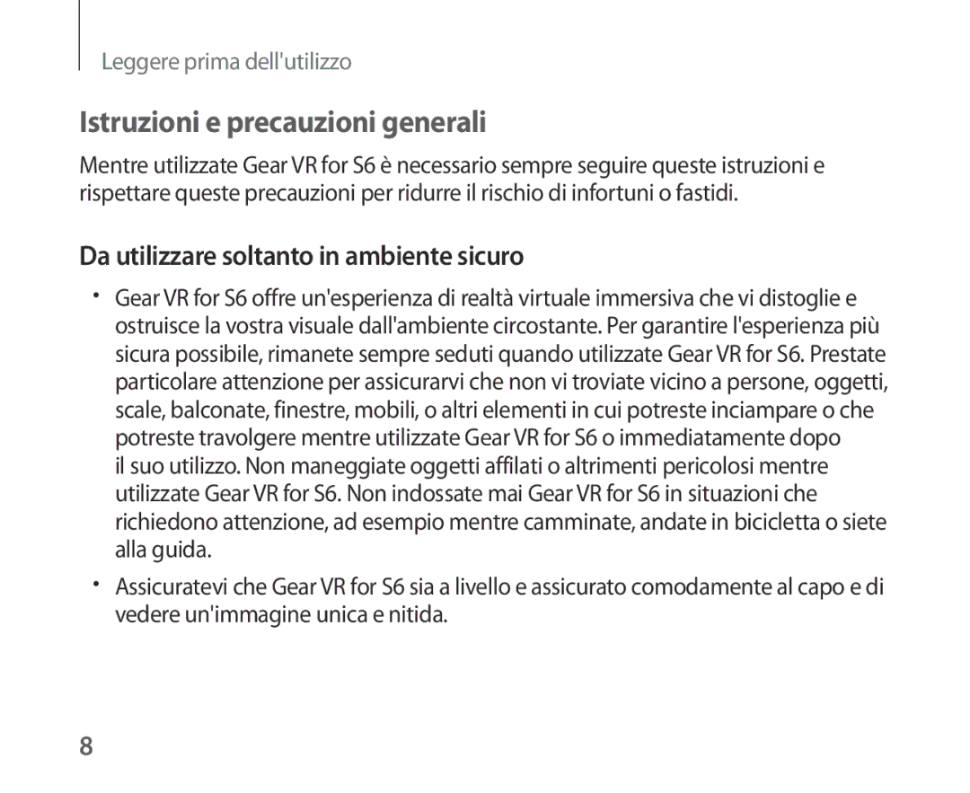 Samsung SM-R321NZWAITV manual Istruzioni e precauzioni generali, Da utilizzare soltanto in ambiente sicuro 