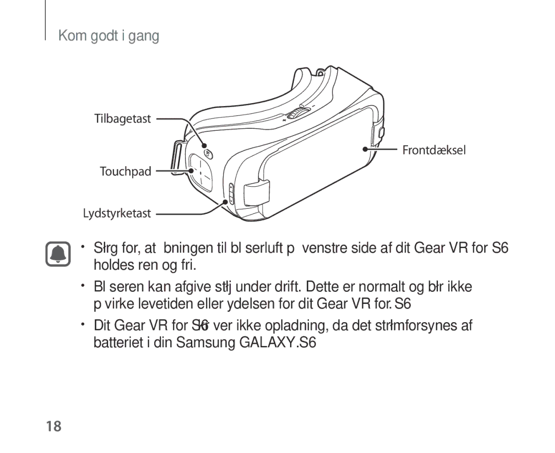 Samsung SM-R321NZWANEE manual Tilbagetast Frontdæksel Touchpad Lydstyrketast 