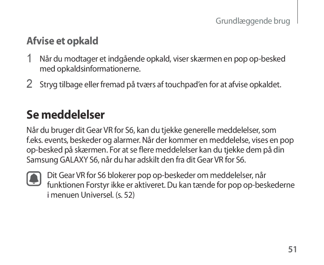 Samsung SM-R321NZWANEE manual Se meddelelser, Afvise et opkald 