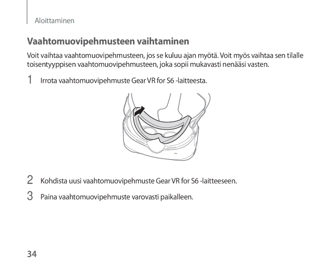 Samsung SM-R321NZWANEE manual Vaahtomuovipehmusteen vaihtaminen 