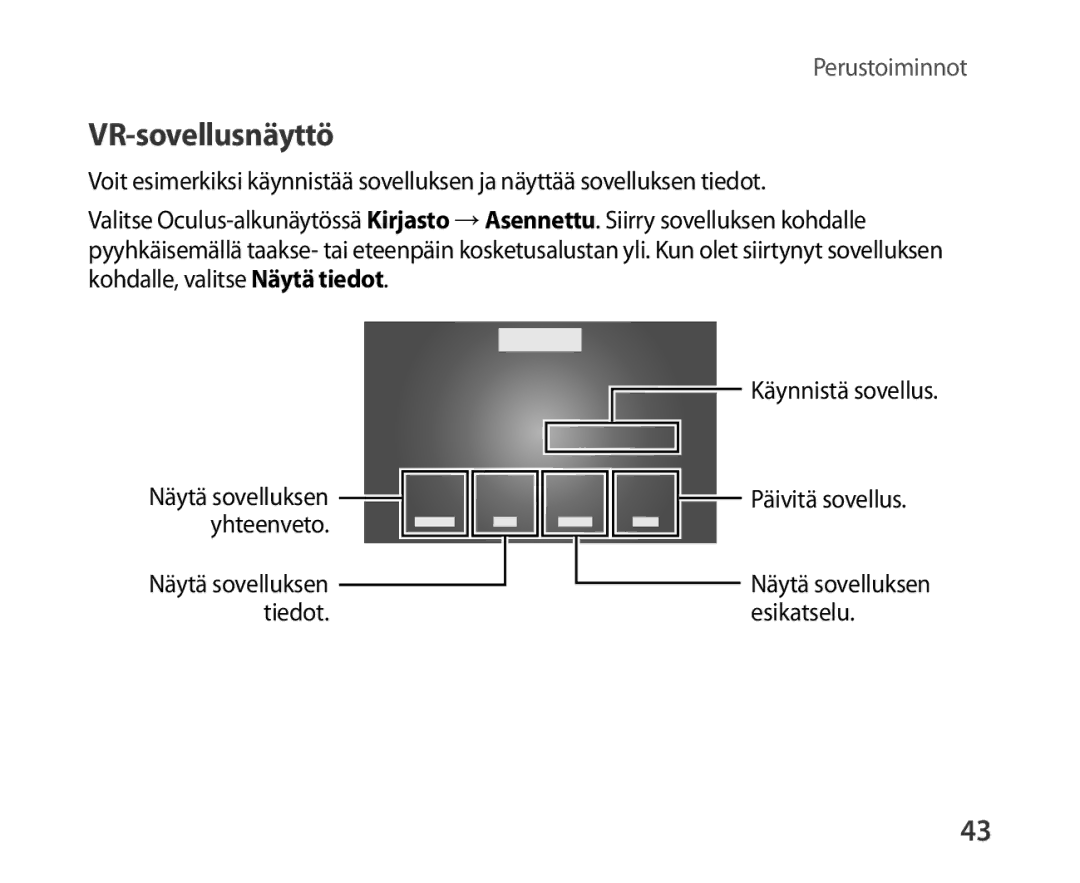 Samsung SM-R321NZWANEE manual VR-sovellusnäyttö 