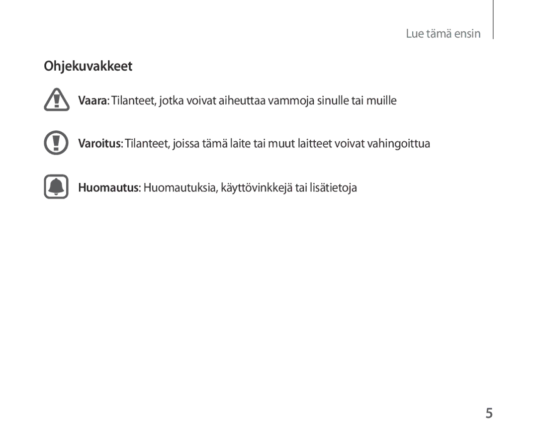 Samsung SM-R321NZWANEE manual Ohjekuvakkeet 