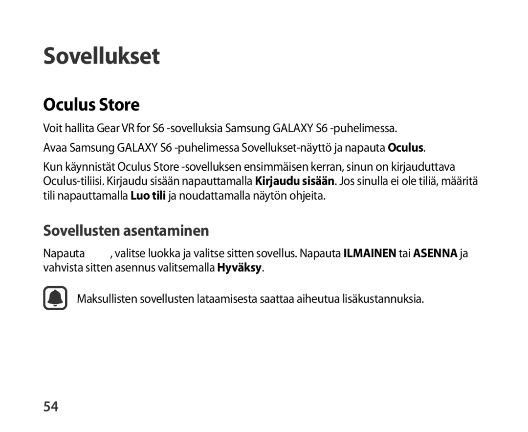 Samsung SM-R321NZWANEE manual Sovellukset, Oculus Store 