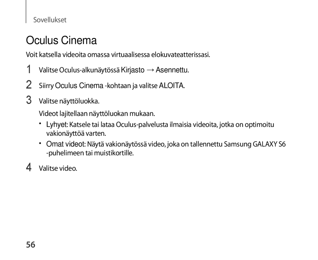 Samsung SM-R321NZWANEE manual Oculus Cinema 