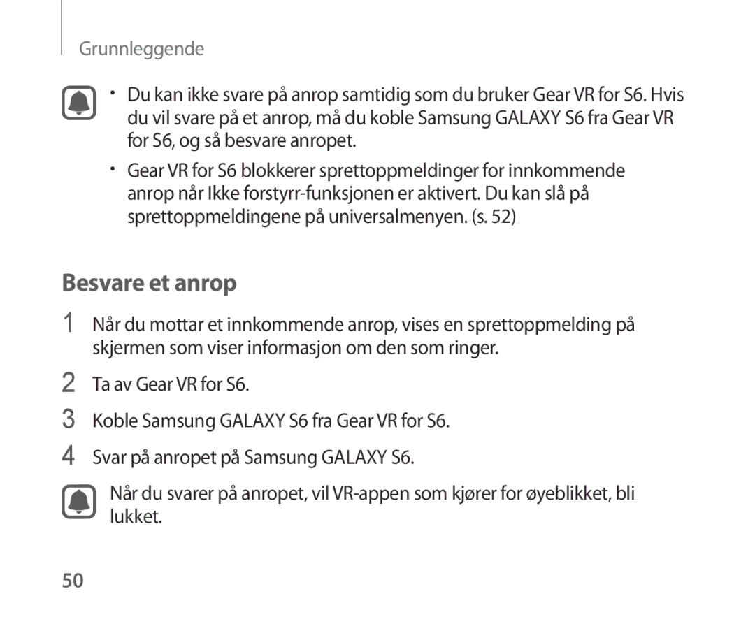 Samsung SM-R321NZWANEE manual Besvare et anrop 