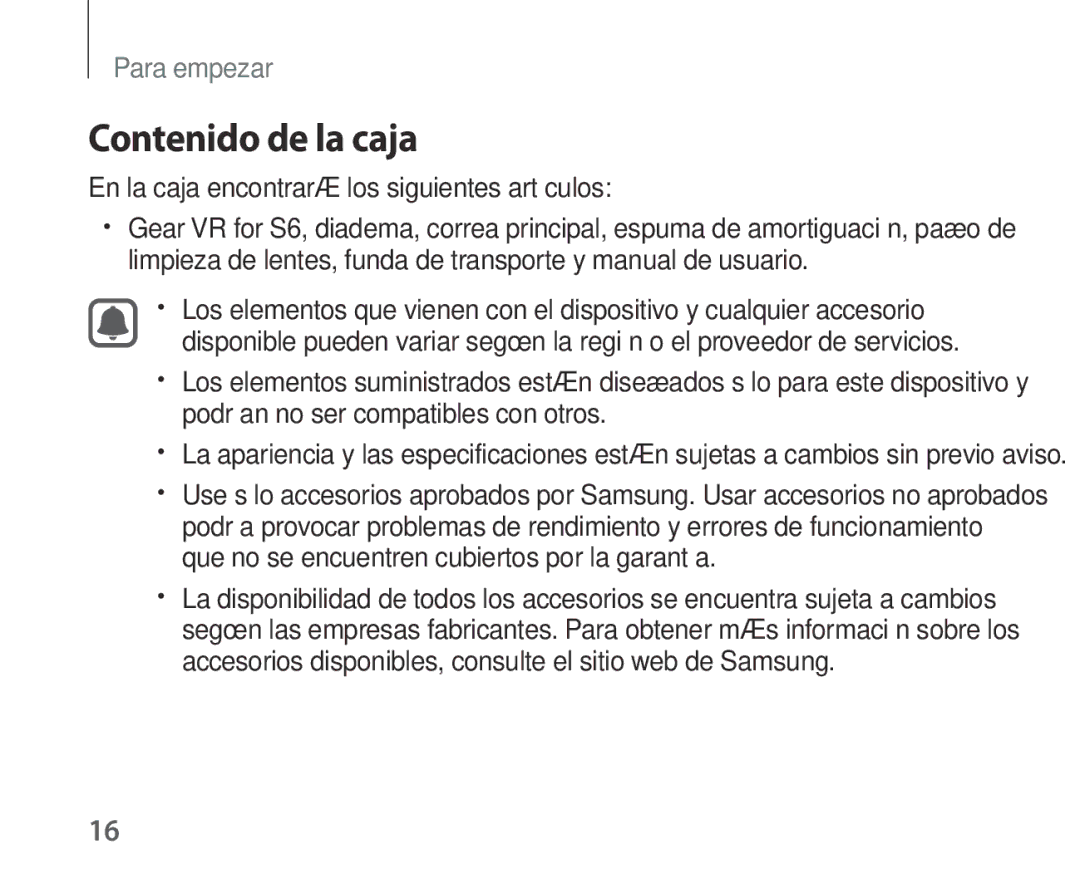 Samsung SM-R321NZWAPHE manual Contenido de la caja, En la caja encontrará los siguientes artículos 