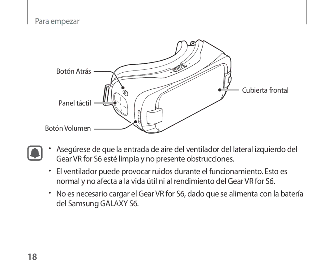 Samsung SM-R321NZWAPHE manual Botón Atrás Cubierta frontal Panel táctil Botón Volumen 