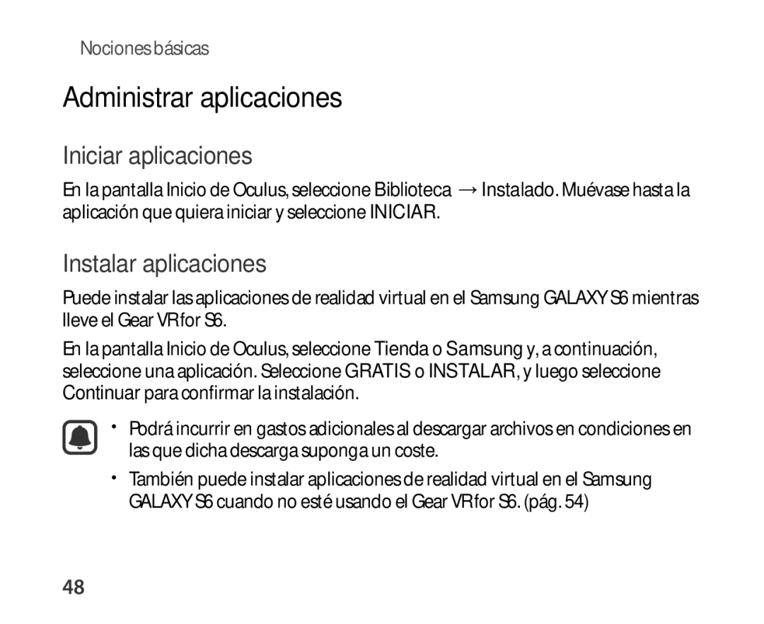 Samsung SM-R321NZWAPHE manual Administrar aplicaciones, Iniciar aplicaciones, Instalar aplicaciones 