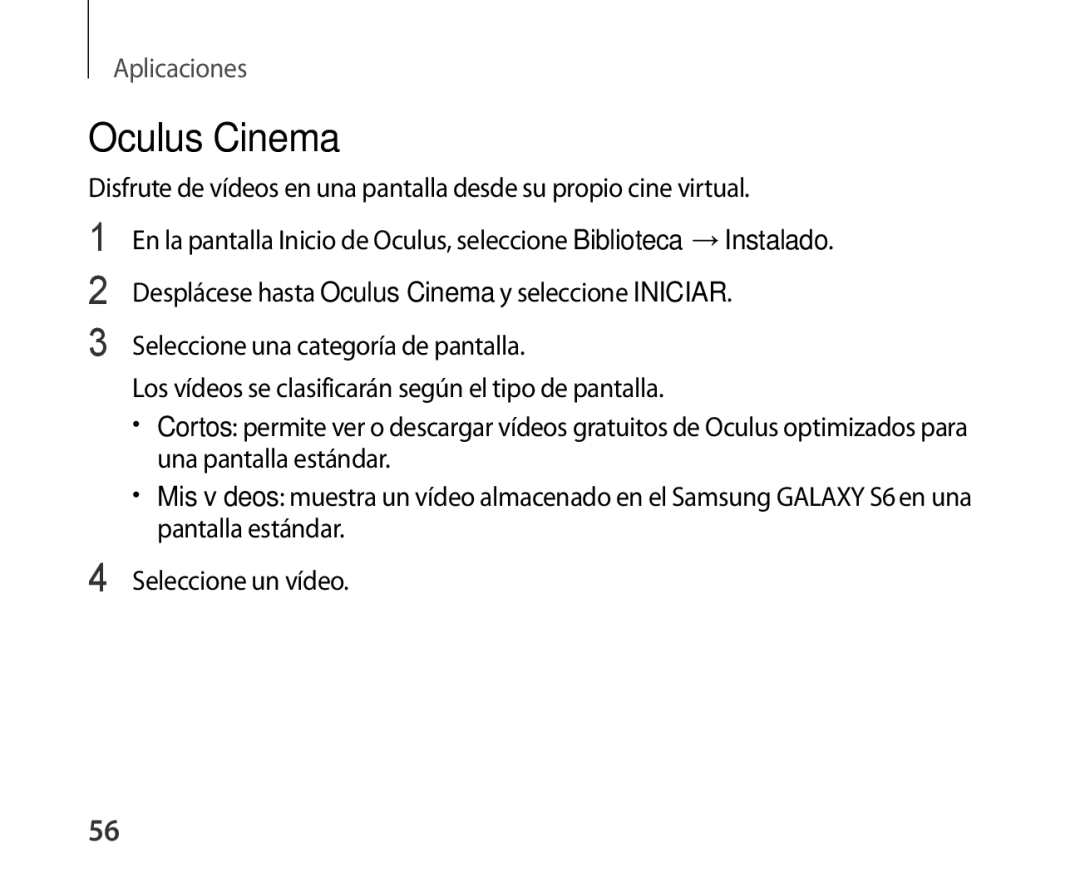 Samsung SM-R321NZWAPHE manual Oculus Cinema 