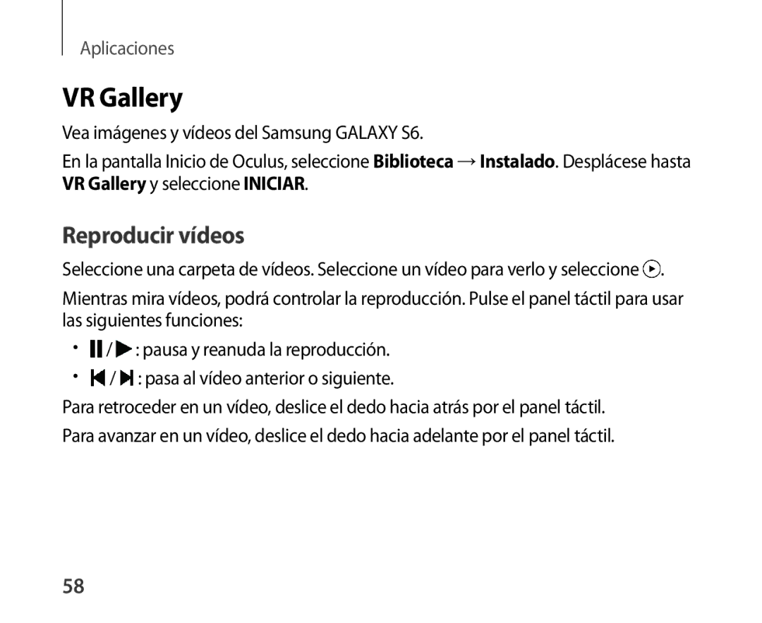 Samsung SM-R321NZWAPHE manual VR Gallery, Reproducir vídeos 