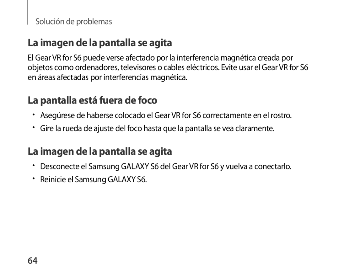 Samsung SM-R321NZWAPHE manual La imagen de la pantalla se agita, La pantalla está fuera de foco 