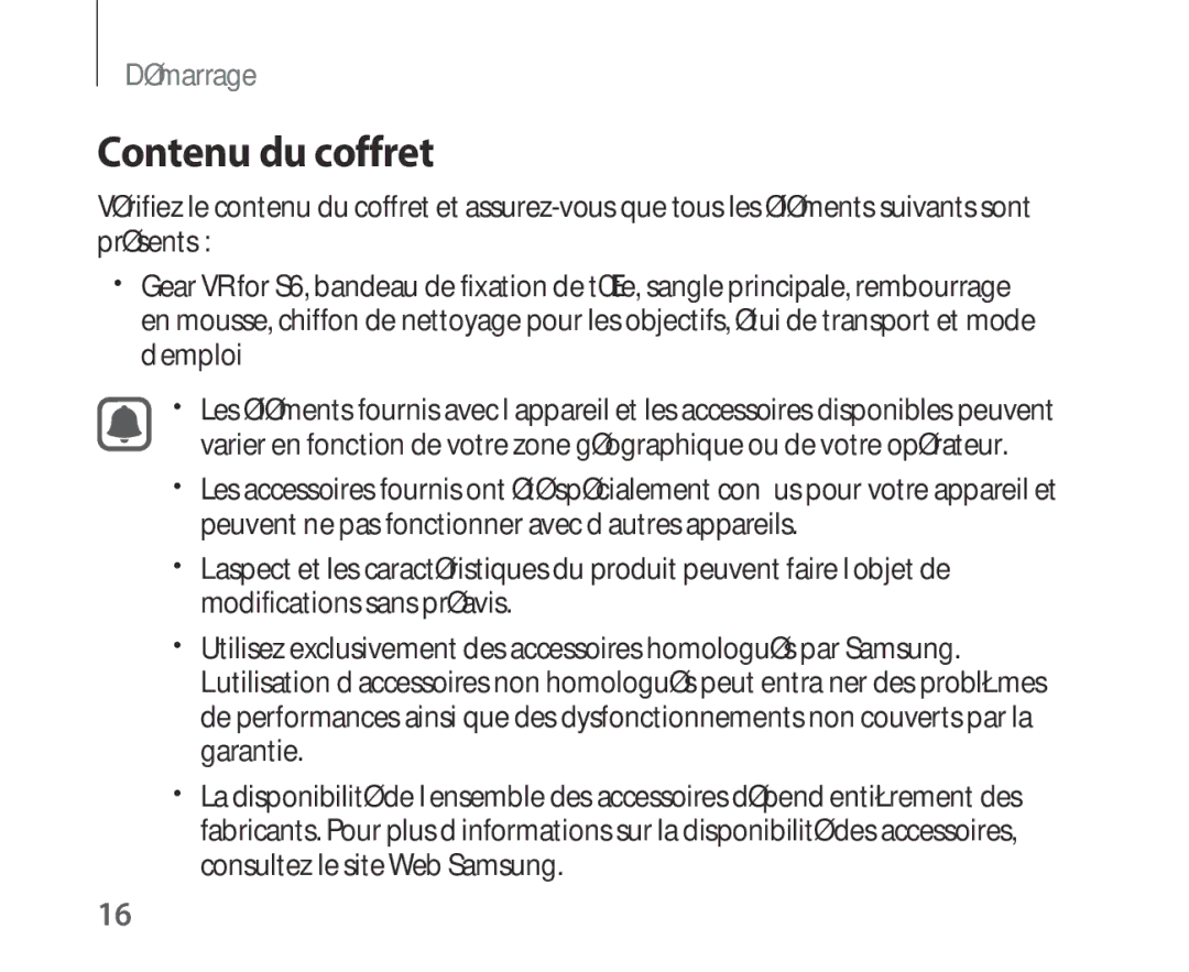 Samsung SM-R321NZWAXEF manual Contenu du coffret 