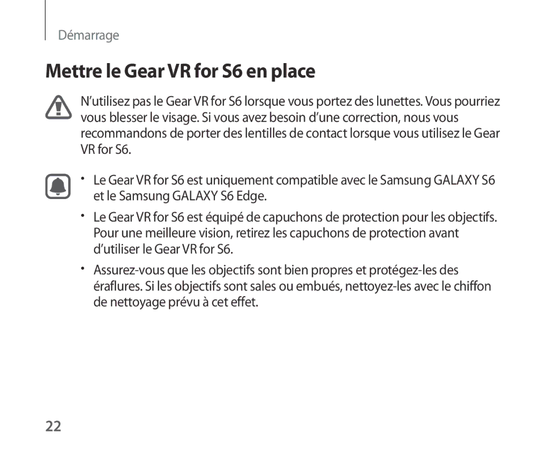 Samsung SM-R321NZWAXEF manual Mettre le Gear VR for S6 en place 