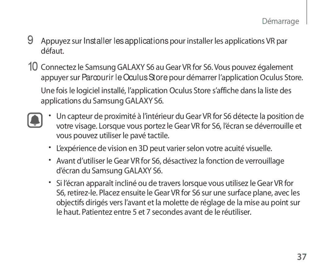 Samsung SM-R321NZWAXEF manual Démarrage 