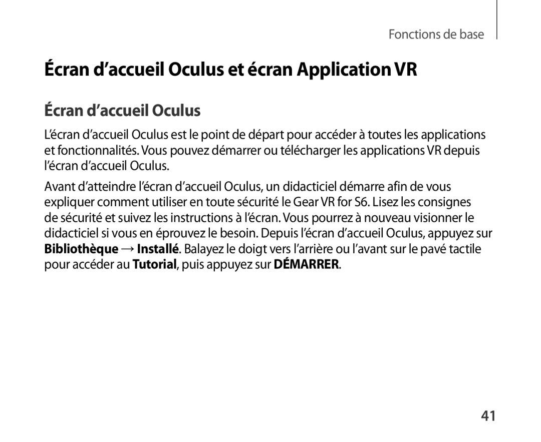 Samsung SM-R321NZWAXEF manual Écran d’accueil Oculus et écran Application VR 