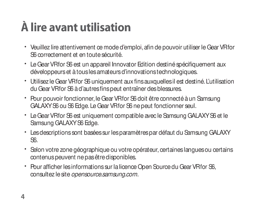 Samsung SM-R321NZWAXEF manual Lire avant utilisation 