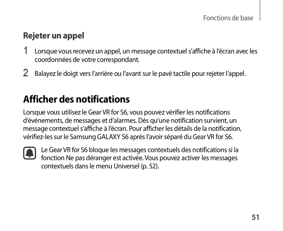 Samsung SM-R321NZWAXEF manual Afficher des notifications, Rejeter un appel 