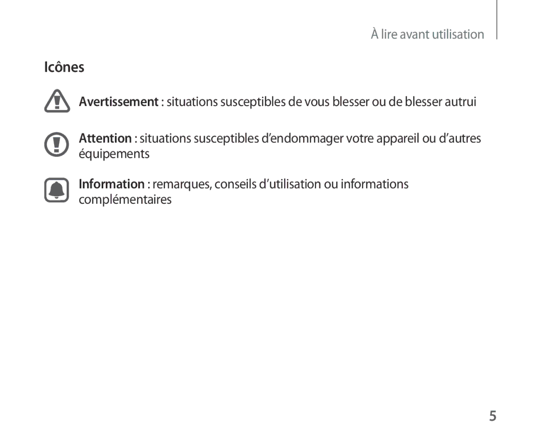 Samsung SM-R321NZWAXEF manual Icônes 