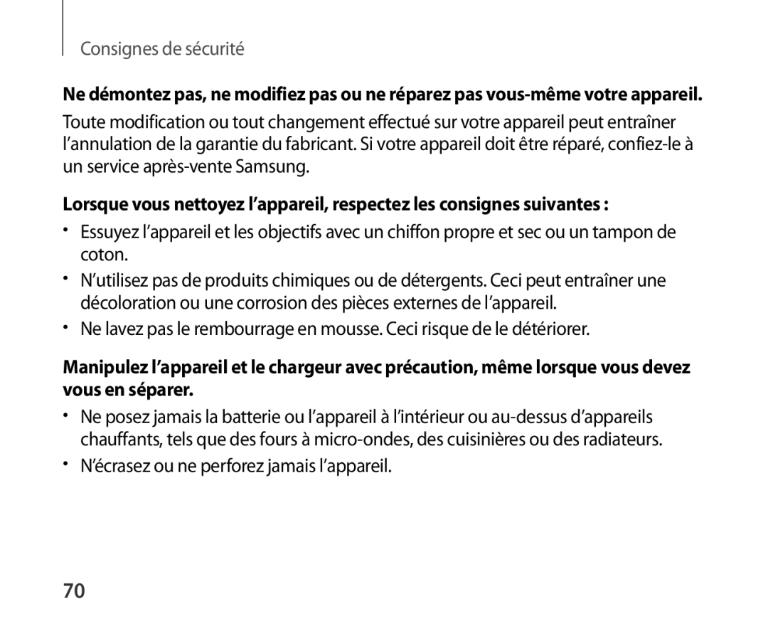 Samsung SM-R321NZWAXEF manual ’écrasez ou ne perforez jamais l’appareil 