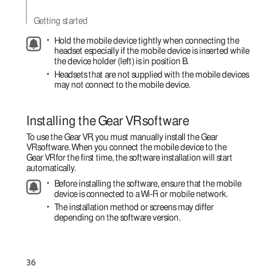 Samsung SM-R322NZWAILO, SM-R322NZWADBT, SM-R322NZWAXEF, SM-R322NZWAXJP, SM-R322NZWAPHE manual Installing the Gear VR software 