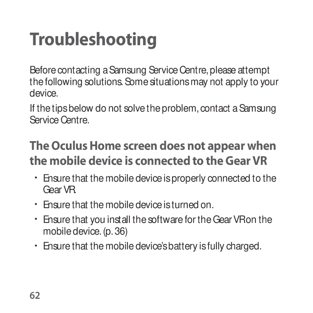 Samsung SM-R322NZWAILO, SM-R322NZWADBT, SM-R322NZWAXEF, SM-R322NZWAXJP, SM-R322NZWAPHE, SM-R322NZWAKSA manual Troubleshooting 