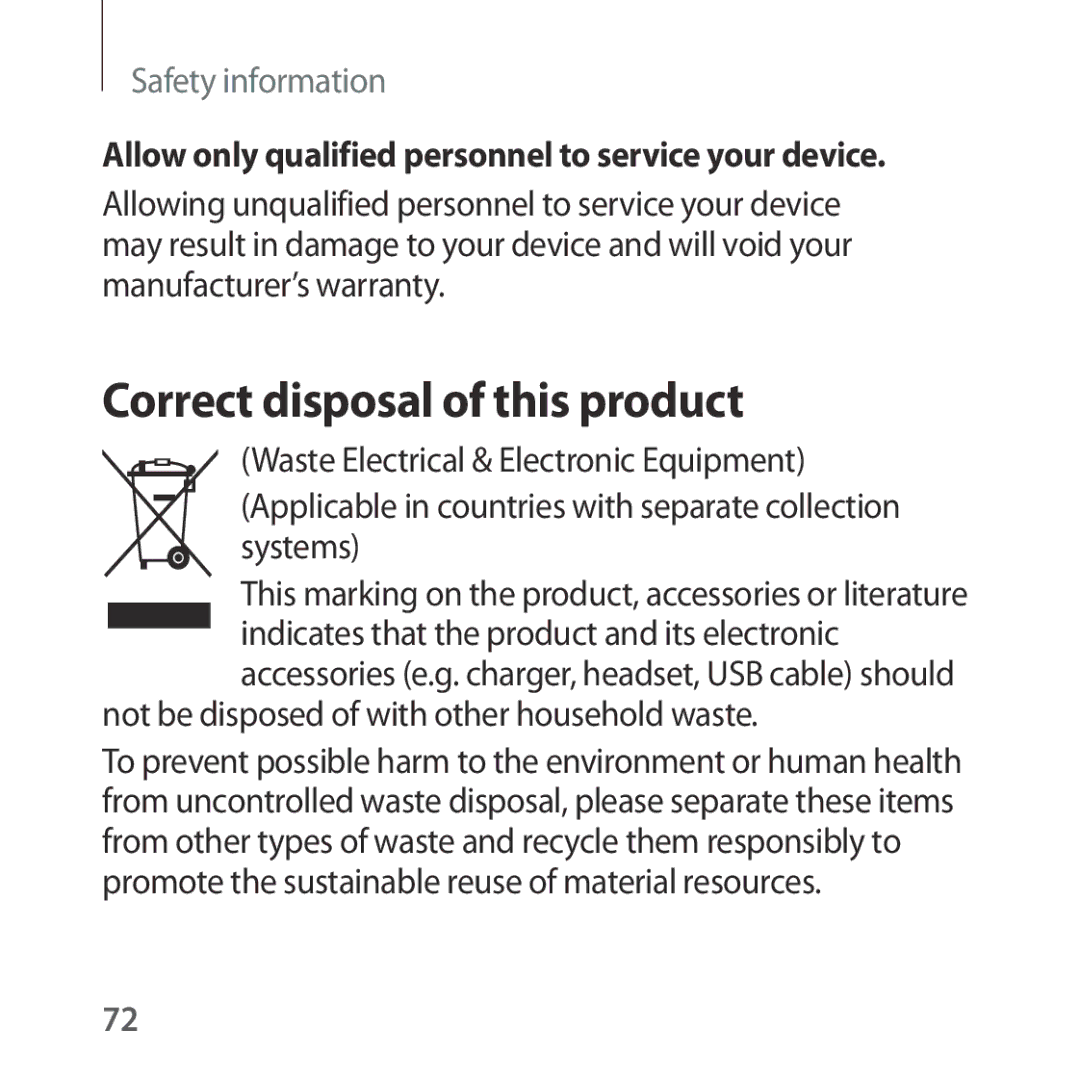 Samsung SM-R322NZWAXEZ manual Correct disposal of this product, Allow only qualified personnel to service your device 