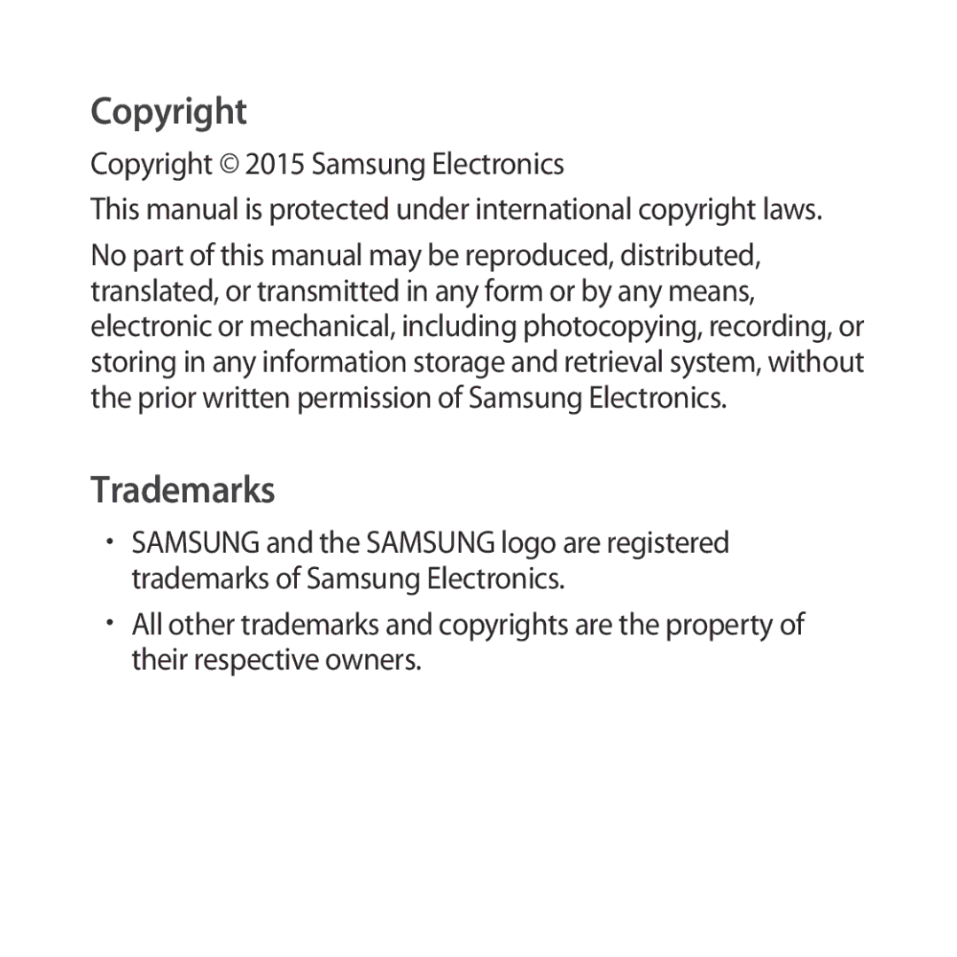 Samsung SM-R322NZWAEUR, SM-R322NZWADBT, SM-R322NZWAXEF, SM-R322NZWAXJP, SM-R322NZWAPHE Copyright 2015 Samsung Electronics 