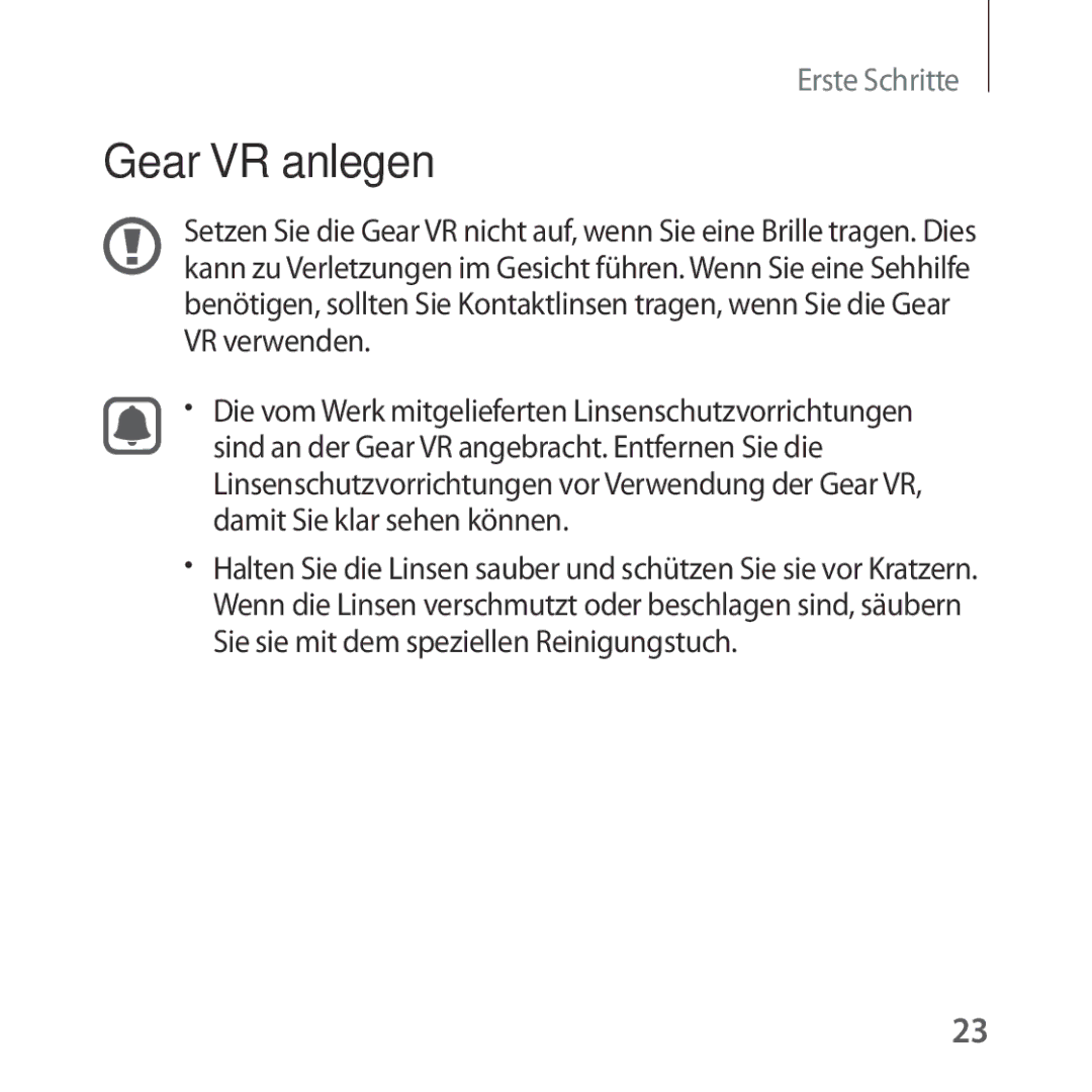 Samsung SM-R322NZWADBT manual Gear VR anlegen 