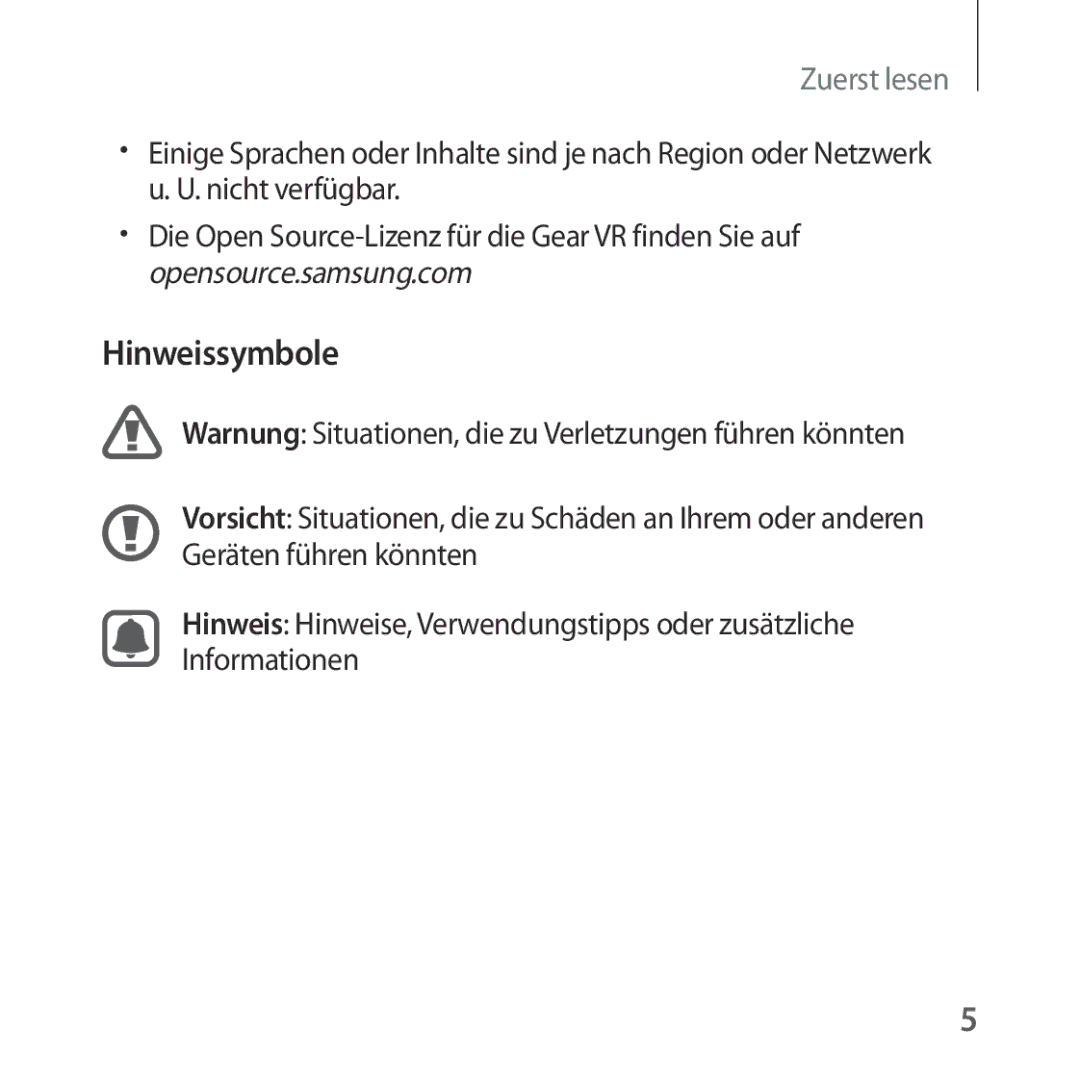 Samsung SM-R322NZWADBT manual Hinweissymbole 