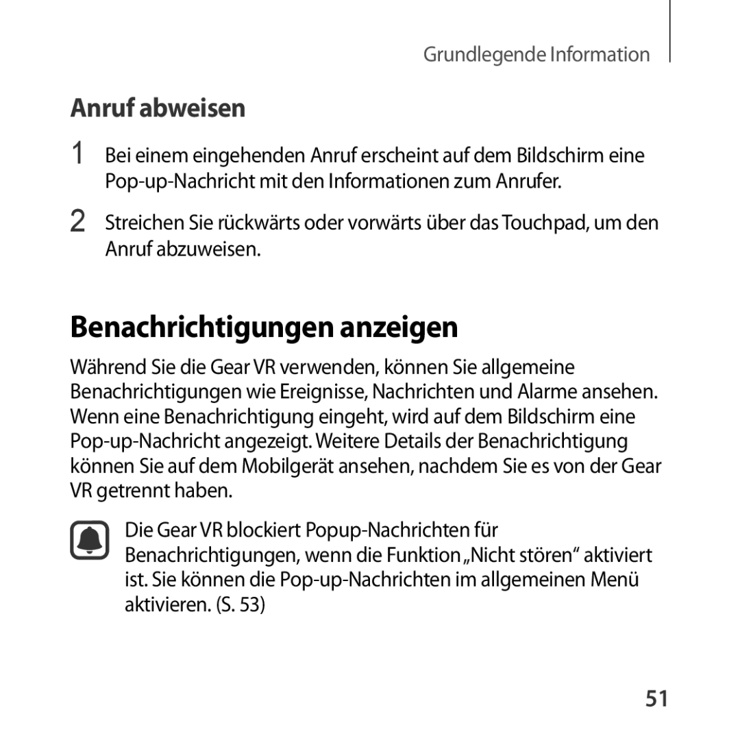 Samsung SM-R322NZWADBT manual Benachrichtigungen anzeigen, Anruf abweisen 