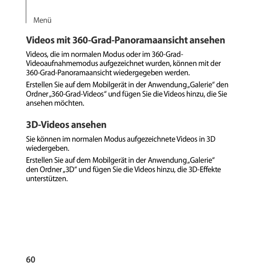 Samsung SM-R322NZWADBT manual Videos mit 360-Grad-Panoramaansicht ansehen, 3D-Videos ansehen 