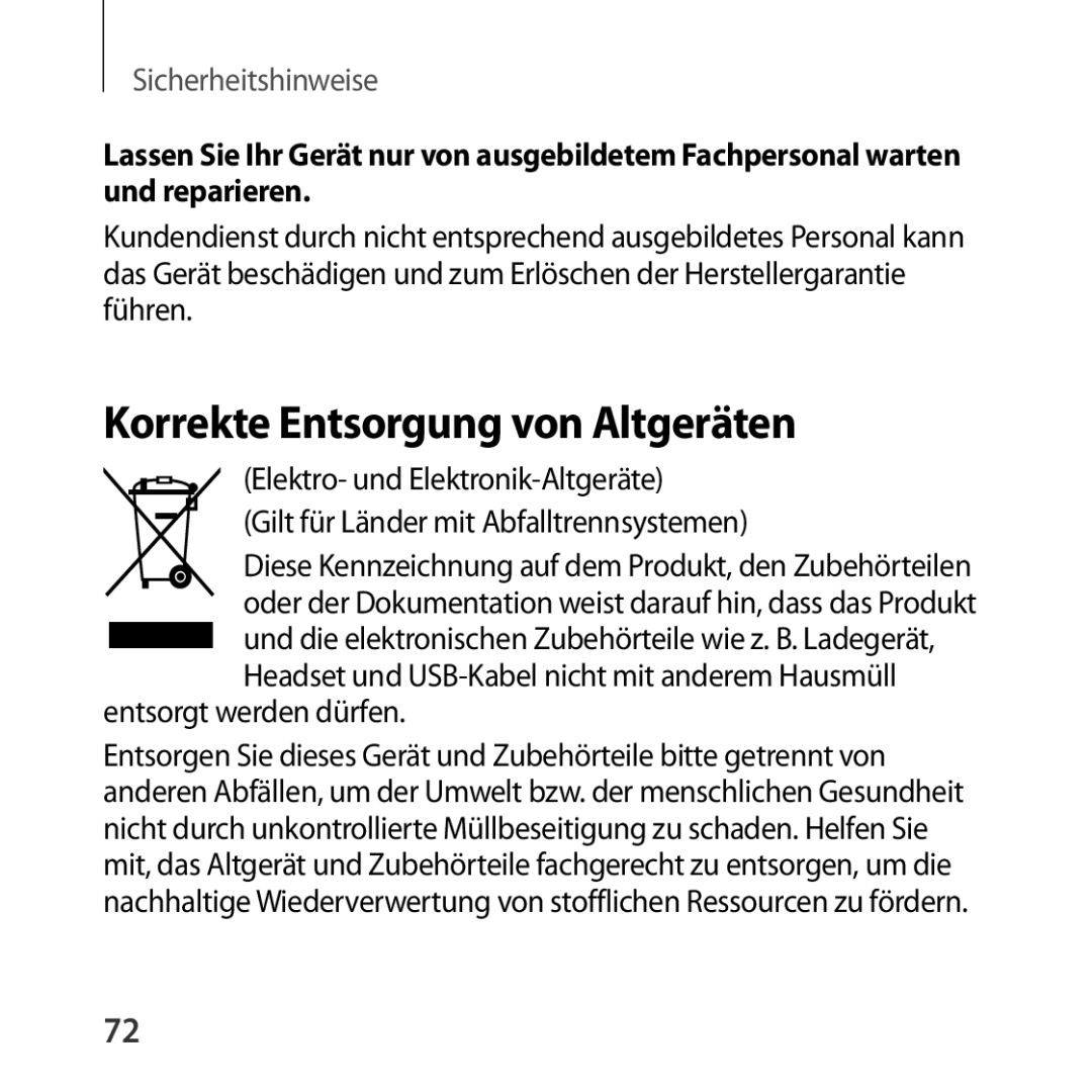 Samsung SM-R322NZWADBT manual Korrekte Entsorgung von Altgeräten, Entsorgt werden dürfen 