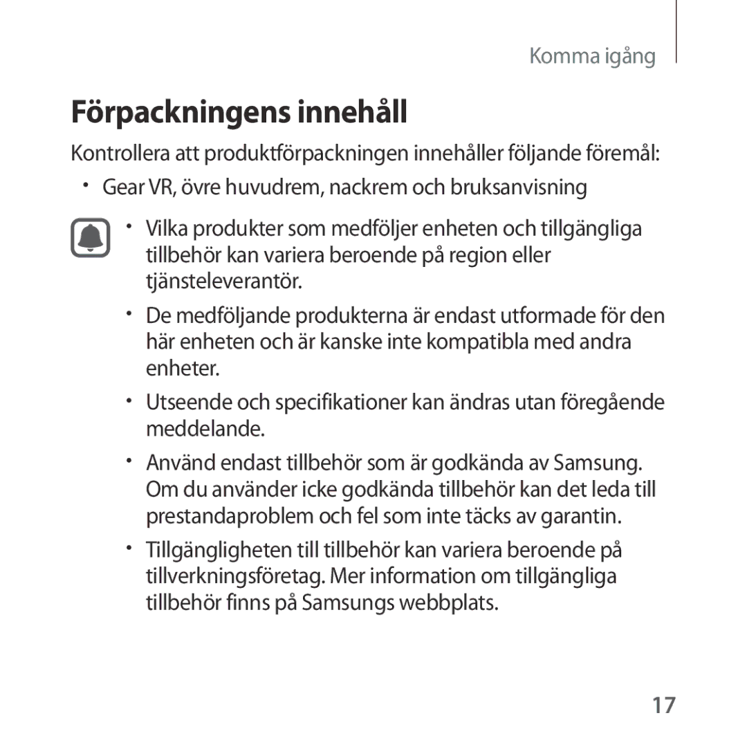 Samsung SM-R322NZWANEE manual Förpackningens innehåll 