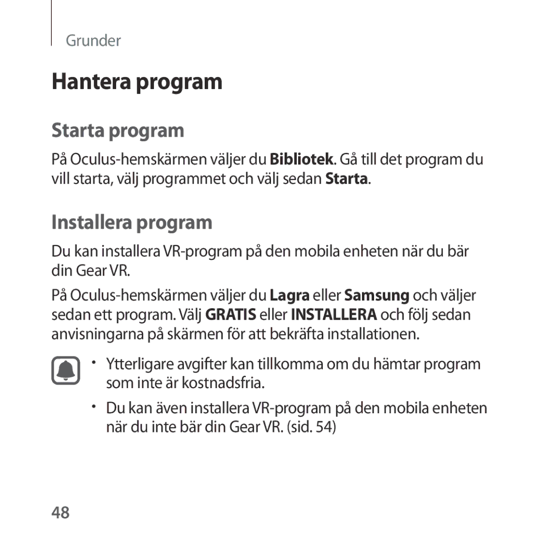 Samsung SM-R322NZWANEE manual Hantera program, Starta program, Installera program 